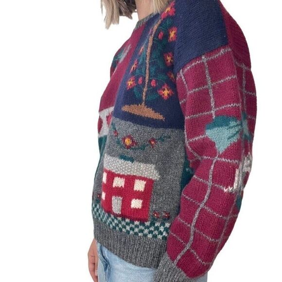 Vintage Womens Deans of Scotland Hand Knit Cottagecore Farm Scene Wool Sweater - Picture 7 of 9